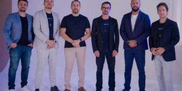 Da esquerda para a direita: Rafael Moraes, Tibério Lemes, Waller Maciel, Maxmiliano Barbosa, Gleidson Soares e Leonardo Moreira, sócios-diretores da Pacto Soluções
