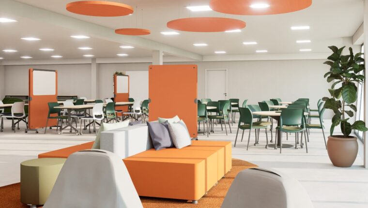 Ambientes com mobiliário flexível.