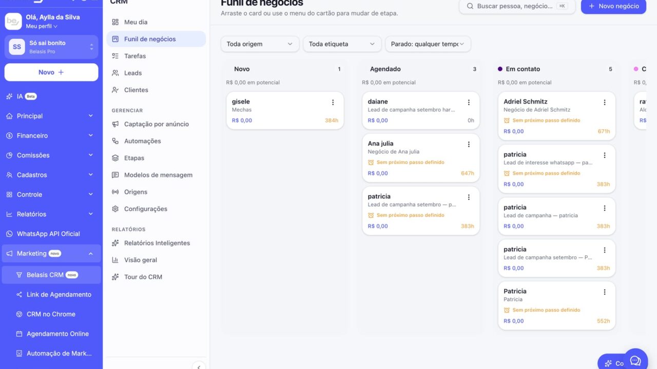 Lançamento do CRM nativo integrado à plataforma Belasis, voltado ao setor de beleza e bem-estar, com foco em vendas e retenção.
